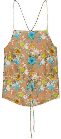 HARMUR - Tie-back Floral-print Silk-satin Camisole - Brass