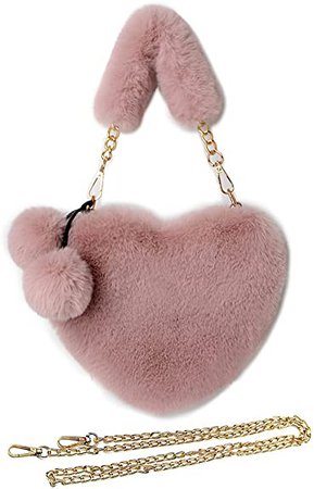 Rejolly Furry Purse for Girls Heart Shaped Fluffy Faux Fur Handbag for Women Soft Small Shoulder Bag Clutch Purse with Pom Poms Black: Handbags: Amazon.com