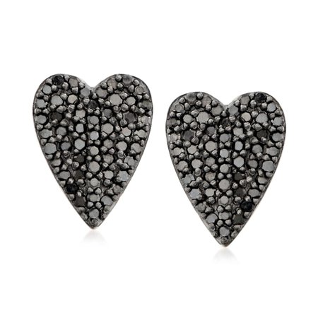 Ross-Simons .50 ct. t.w. Black Diamond Heart Stud Earrings