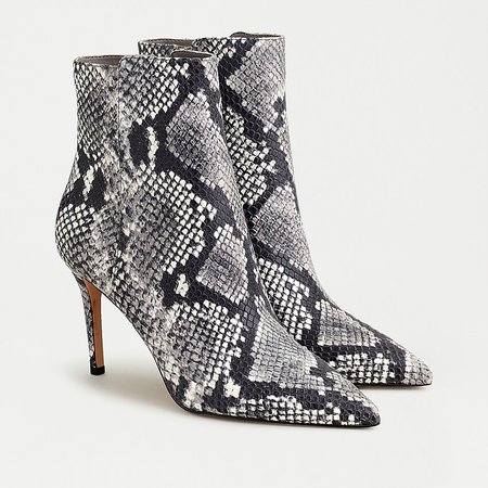 J.Crew: Pointed Toe High-heel Ankle Boots In Snake-embossed Leather