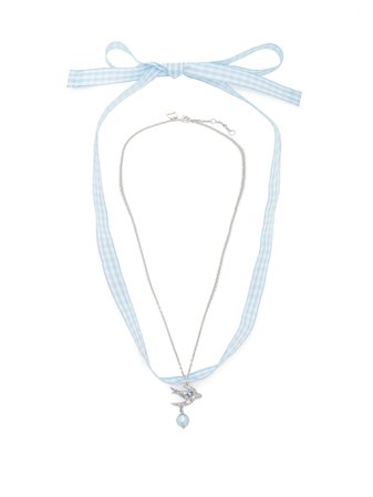 Swallow-pendant gingham necklace | Miu Miu | MATCHESFASHION.COM UK