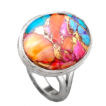 pink blue orange opal ring
