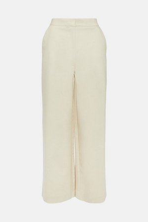 Wide Organic Woven Cotton Trouser | Karen Millen
