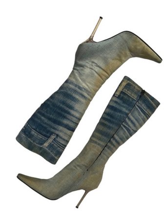 Roberto Cavalli Denim Print Silk Knee Length Boot  €422,95