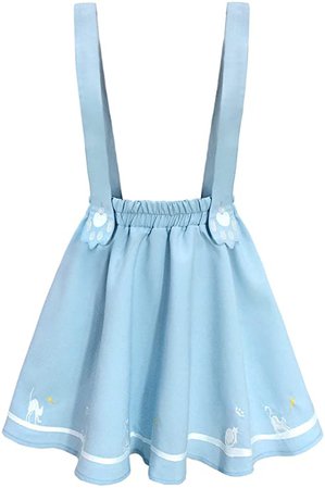 futurino Women's Sweet Cat Paw Embroidery Pleated Mini Skirt with 2 Suspender at Amazon Women’s Clothing store