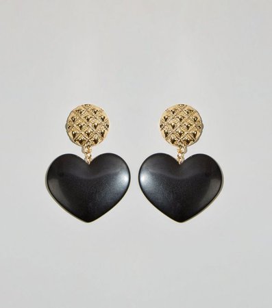 Black Heart Drop Earrings | New Look