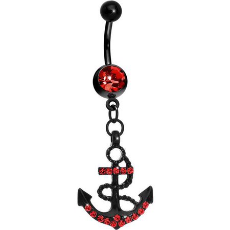 Red Gem Paved Black Anchor Dangle Belly Ring – BodyCandy