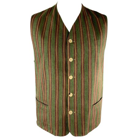 KENZO HOMME Green and Burgundy Striped Linen Vest For Sale at 1stDibs