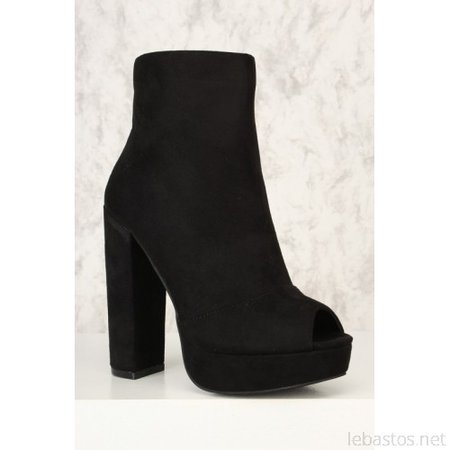 Sexy Black Peep Toe Chunky Heels Ankle Booties Faux Suede 86580031