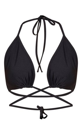 Black Wrap Strap Bikini Top - New In | PrettyLittleThing