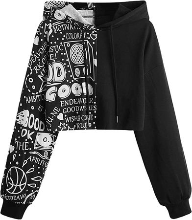 SweatyRocks Women's Cute Panda Print Sweatshirts Drawstring Hoodie Long Sleeve Pullover Crop Top at Amazon Women’s Clothing store