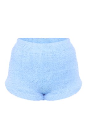 Pastel Blue Soft Fluffy Knitted Shorts | PrettyLittleThing CA