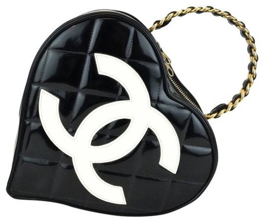 Chanel Coco Handle Vintage Quilted Heart Purse Black Patent Leather Clutch - Tradesy