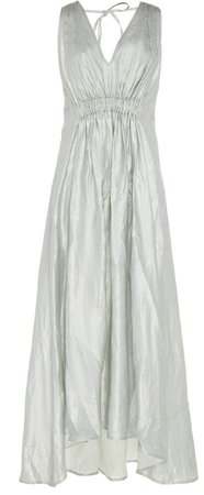 White Operato Ruched Linen Midi Dress