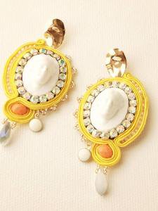 yellow Aphrodite Cameo dangle statement earrings | Beads Of Aquarius jEWELRY