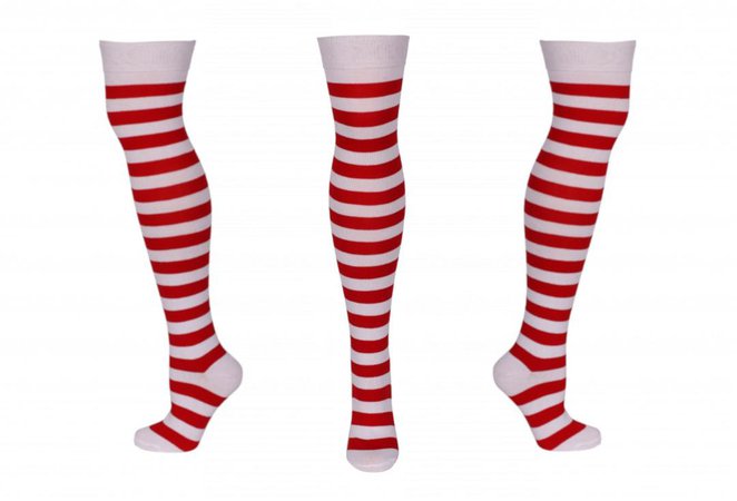Red & White Thick Stripe Macahel Over The Knee Socks