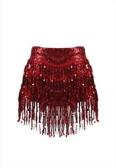 red glitter sequin fringe shorts