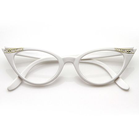 Vintage Cateyes 80s Inspired Fashion Clear Lens Cat Eye Glasses with Rhinestones