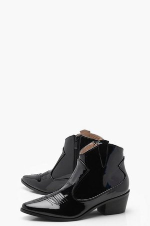 Patent Western Ankle Boots | Boohoo