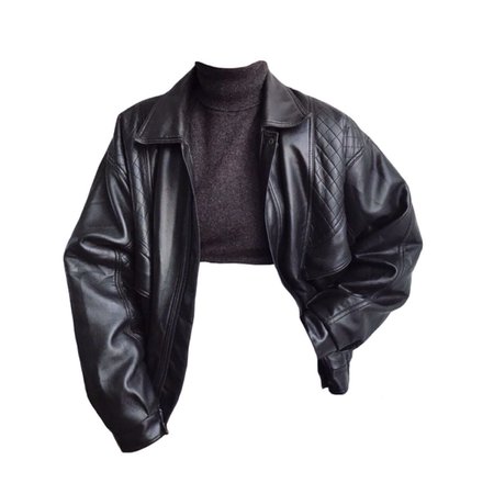 *clipped by @luci-her* Turtleneck Black Leather Jacket