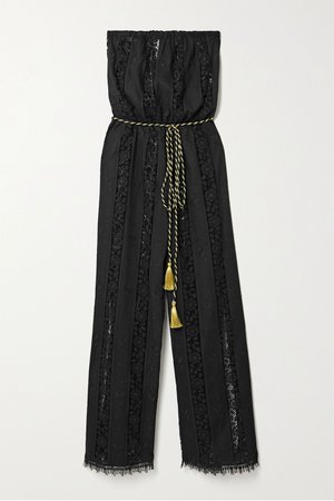 MIGUELINA Naima guipure lace-paneled embroidered cotton jumpsuit