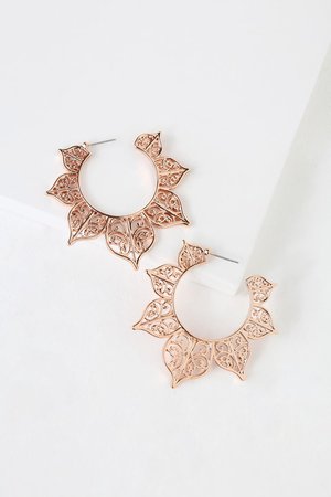 Stylish Rose Gold Earrings - Hoop Earrings - Engraved Earrings - Lulus