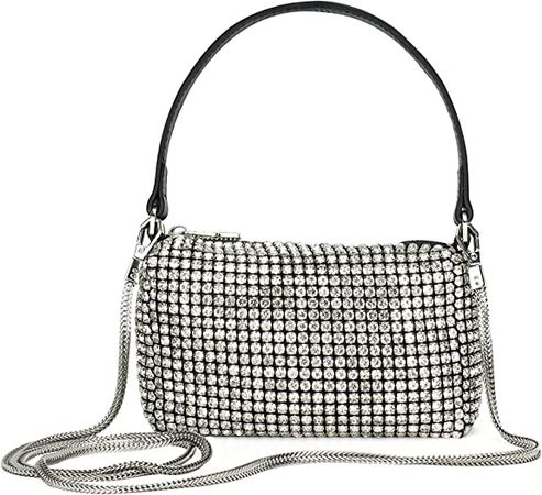 Silver Pouch Top Handle Handbag Diamond Purse for Women Small Cell Phone Bag with Silver Rhinestones Clutch Wallets MWL-019WT: Handbags: Amazon.com