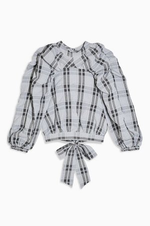 Black And White Check Tie Back Ruched Blouse | Topshop