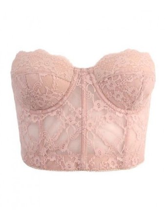Baby pink lace strapless crop top