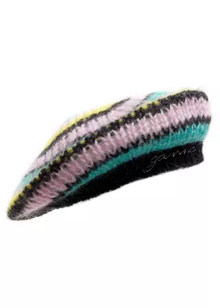 Ganni Striped logo mohair-blend beret - Harvey Nichols