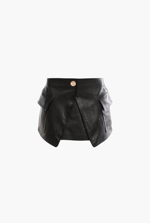 Short Black Leather Skirt for Women - Balmain.com