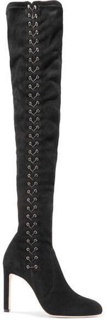 Marie Lace-up Suede Over-the-knee Boots - Black