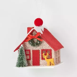 Paper A-frame House Sparkle Christmas Tree Ornament Red - Wondershop™ : Target