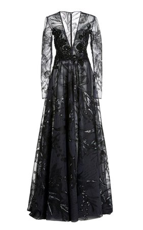 Crystal And Sequin Embellished Embroidered Tulle Gown by Pamella Roland | Moda Operandi