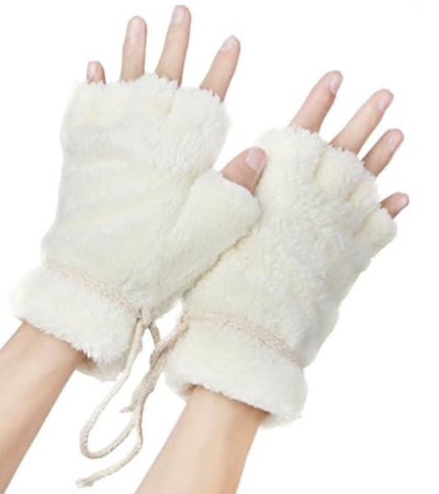 White Fur Fingerless Gloves Furry