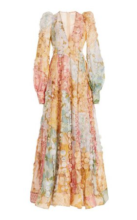 Tempo Disc-Embellished Floral Linen-Silk Gown By Zimmermann | Moda Operandi