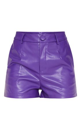 Purple Faux Leather Button High Waisted Shorts | PrettyLittleThing USA