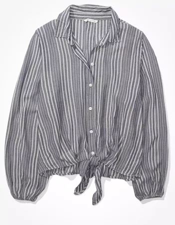 AE Striped Button Up Shirt grey