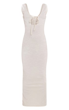Cream Textured Tie Front Sleeveless Maxi Dress | PrettyLittleThing USA