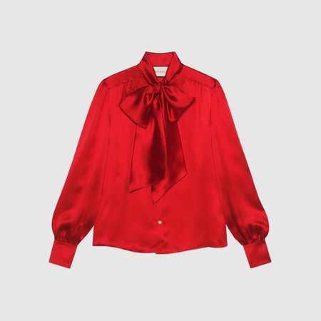 Red RTW Satin shirt with neck bow | GUCCI® US