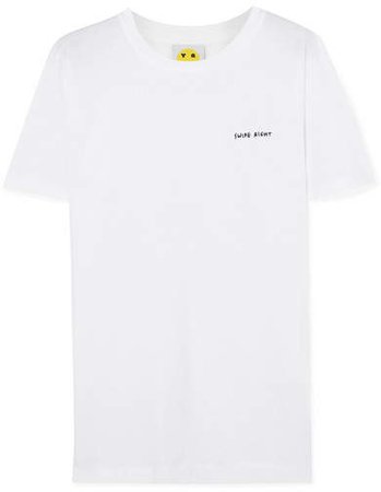 YEAH RIGHT NYC - Swipe Right Embroidered Cotton-jersey T-shirt - White
