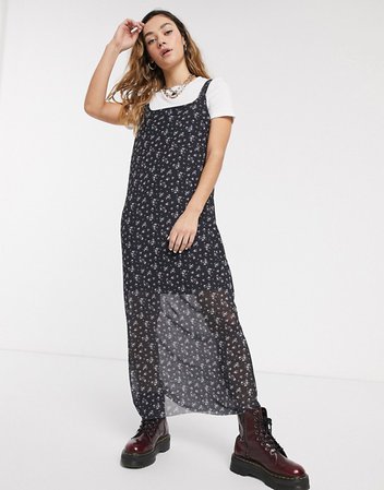 Noisy May grunge maxi dress in mesh with floral print | ASOS