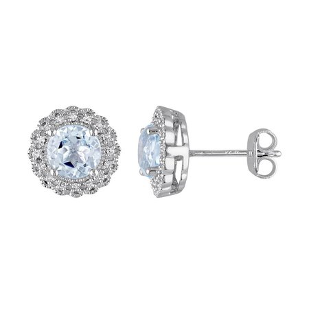 Stella Grace Sterling Silver Sky Blue Topaz & 1/10 Carat T.W. Diamond Halo Earrings