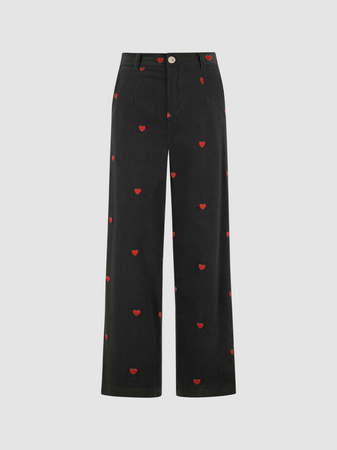 black pants with red hearts
