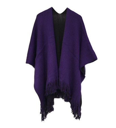 Women Blanket Oversized Scarf Wrap Long Knit Shawl Poncho Tassel Fringe Black+purple C612O2RGRED