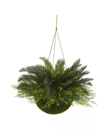 Nearly Natural Cycas Artificial Plant in Mossy Hanging Basket