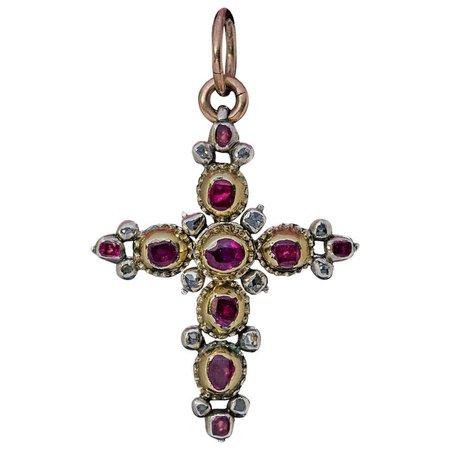 Georgian Era Antique Ruby Diamond Cross Pendant, 1700s For Sale at 1stDibs | antique ruby cross, 1700s jewelry, georgian cross pendant