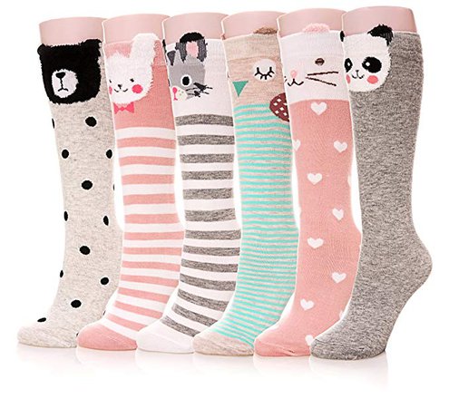 Socks Knee High Stockings Cartoon Animal Warm Cotton Socks 6 Pairs Animal: Clothing