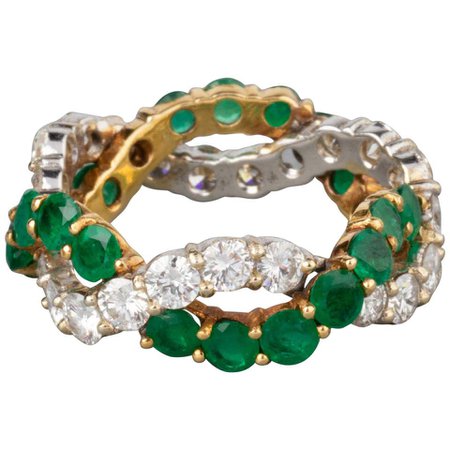 1.80 Carat Diamonds and 2.20 Carat Emeralds French Ring For Sale at 1stdibs
