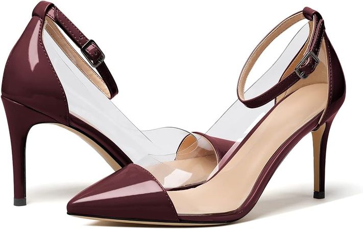 Amazon.com | Soireelady Women's Clear Pumps Pointed Toe Ankle Buckle Stiletto Heel Dressy Wedding Shoes 8CM | Pumps
